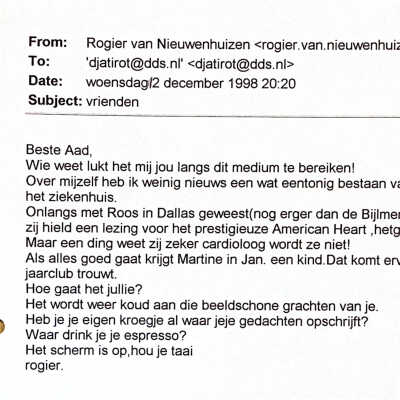 1998-12-12 Laatste mail van Rogier Van Nieuwenhuizen aan ADD in 1998.