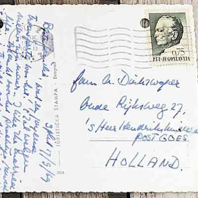 1969-09-17 V & A sturen een prentbriefkaart uit Split verzonden tijdens V & A 's huwelijksreis.