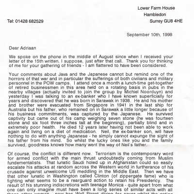 1998-09-10 Letter from Stuart Cook with an analysis about the political and financial situation of the western world