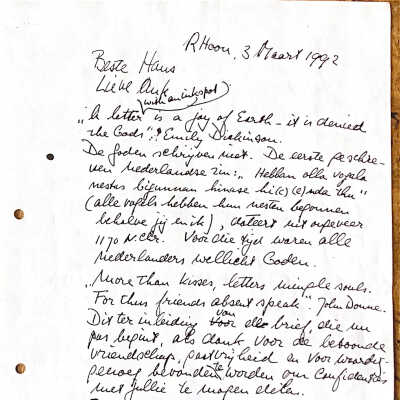 1992-03-03 ADD brief aan A en H Gualthérie v. W, waarin Hans ons vertrouwelijk,omdat het nog niet bevestigd is, heeft laten weten dat hij geaccrediteerd wordt in Straatsburg