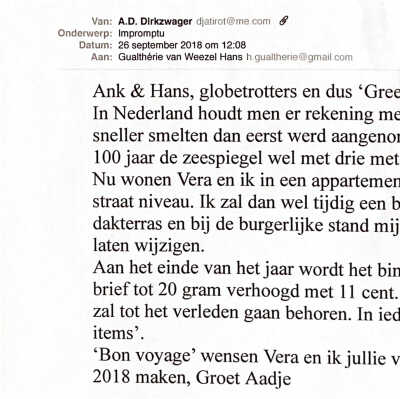 2018-09-26 Mail aan lieve vrienden in Menton over Greenhouse emission.