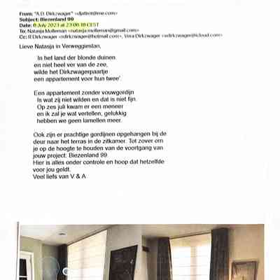2023-07-06 het aanbrengen van vouwgordijnen in de zitkamer van Biezenland 99 te Noordwijk.