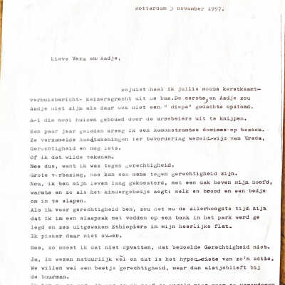1997-11-03 Brief van tante Jeanne Dirkzwager-van der Schalk over gerechtigheid.