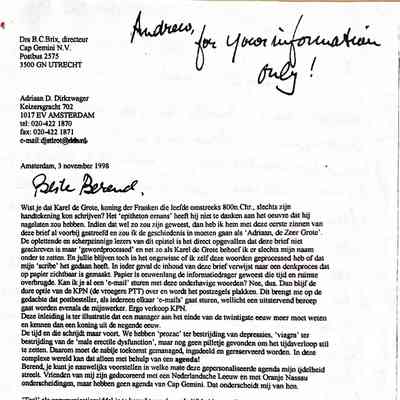 1998-11-03 Bedankbrief voor een agenda gekregen van Berend Brix.