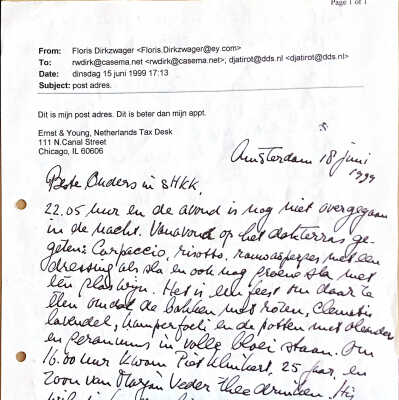 1999-06-18 Brief aan Beste Ouders isHHK met adres v. Floris in Chicago.