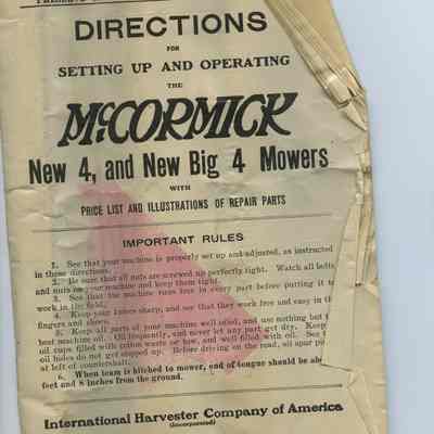 Directions for Setting Up and Operating the McCormick New 4 and New Big 4 Mowers