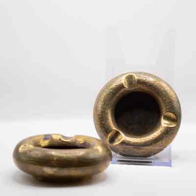 Pair of Round Brass Ashtrays with Leaf Design