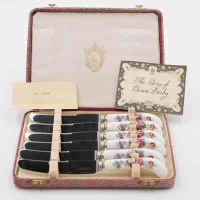 Set of Royal Crown Derby Knives in Pink Case