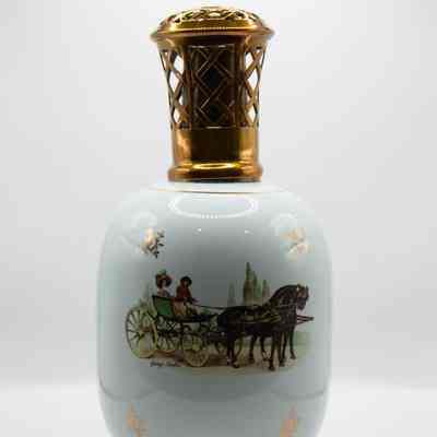Blue Lampe Berger with Gold-Toned Top and Scene of Horse and Carriage