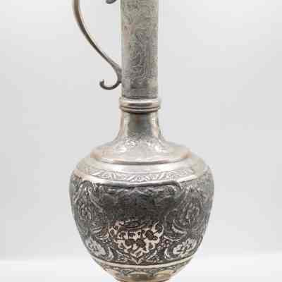 Persian Sterling Silver Ewer with Repousse Leaf Design