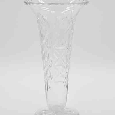 Narrow Crystal Cut Vase with Geometric Design and Flange Edge