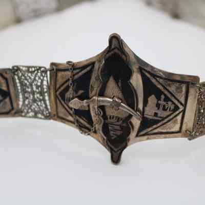 Silver Iraqi Belt with Engraved Oasis Scenes