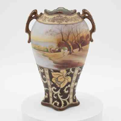 Small Nippon Japanese Porcelain Vase with Painted Scene