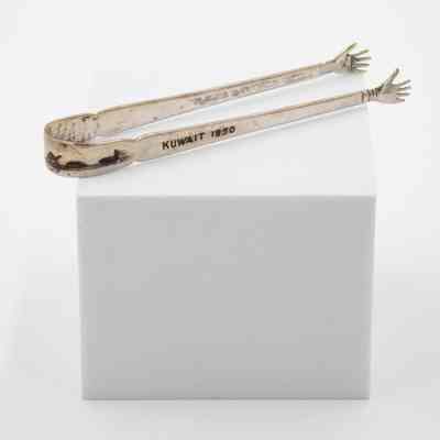Silver Hand Tongs Labeled L.T. Jordan Kuwait 1950