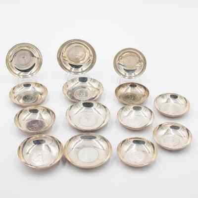 Set of Mixed-Sized Shallow Silver Shah Coin Bowls