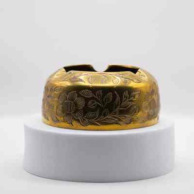 Small Brass Ashtray with Engraved Floral and Leaf Design