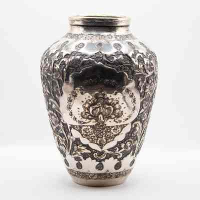 Medium-Sized Persian Repousse Silver Urn