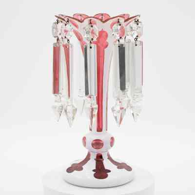 Cranberry Glass with White Overlay Mantle Lustre
