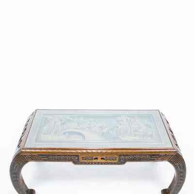 Carved Wood Hong Kong Coffee Table with Arched Legs