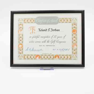 Gulf Oil 25 Years of Service Certificate