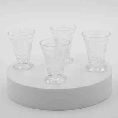 Set of Small Glasses Etched with Flowers