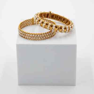 Set of Gold Wire and Pearl Bracelets