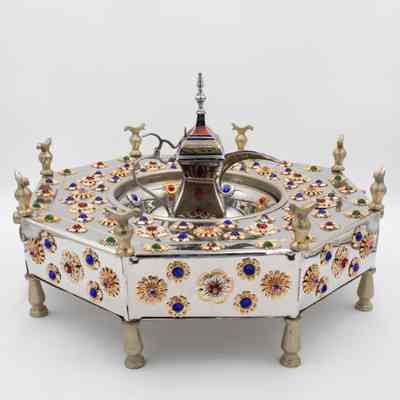 Stainless Steel Brazier with Gold Floral and Stone Appliques