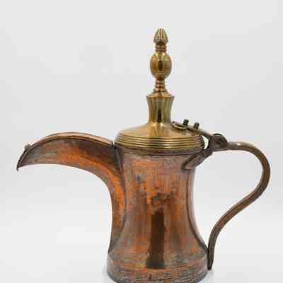 Large Brass Coffee Pot with Curved Spout and Blank Design