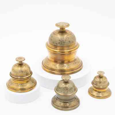 Set of Brass Meditation Bells with Leaf Design