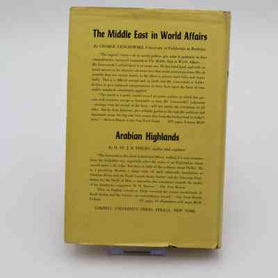 Back cover of "The Arabian Peninsula": The back cover features two blurbs recommending books, "The Middle East in World Affairs," and "Arabian Highlands."