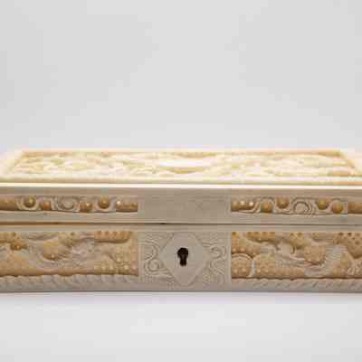Carved Ivory Box with Lock and Dragon Motif