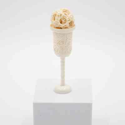 Carved Ivory Chinese Puzzle Ball with Pedestal