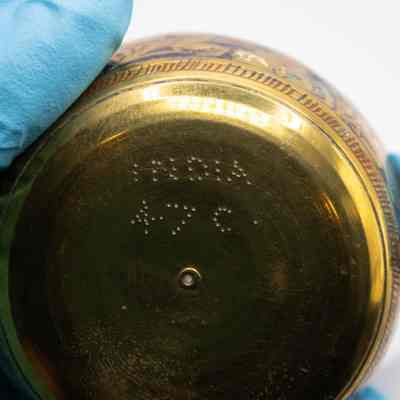 Bottom of brass finger bowl: In dots "INDIA 47C" is written.
