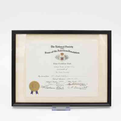 Sons of the American Revolution Membership Certificate for LT Jordan