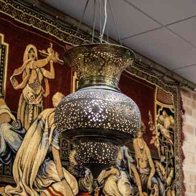 Pair of Brass Hanging Lanterns with Flower Design
