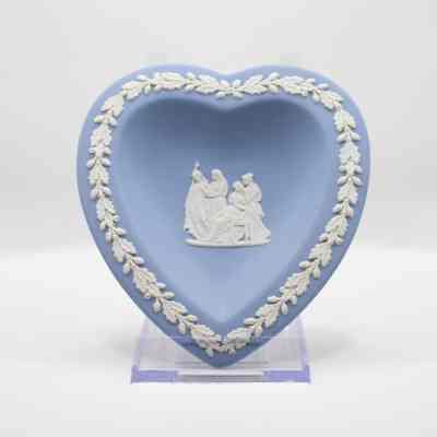 Blue Wedgwood Jasperware Heart-Shaped Dish with White Accents