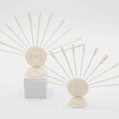 Pair of Carved Ivory Skewers Set with Fan Shaped Stand
