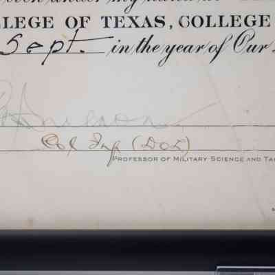 Professor of Military Science and Tactics Signature: Close-up image of the Professor of Military Science and Tactics' signature. Below his name is his position of "Col. Inf. (DoL)."