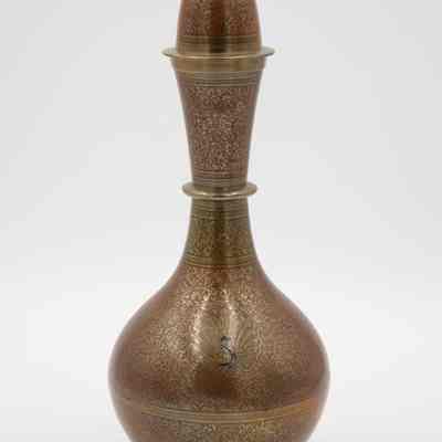 Tall Brass Red Peacock Covered Urn