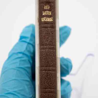 Spine of New Testament: The spine is leather with a gold, "Red Letter Testament; Jerusalem"