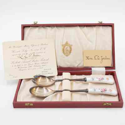 Royal Crown Derby Silver Salad Serving Utensils in Red Case
