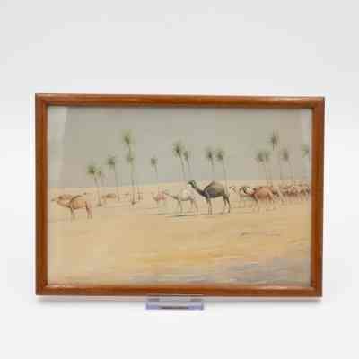 Watercolor Painting of Herd of Camels