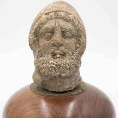 Head from Stone Statue of a Palmyrene Local Roman on Wood Base
