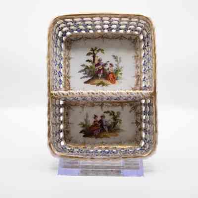 Porcelain Rectangular Two-Section Basket with Man and Woman