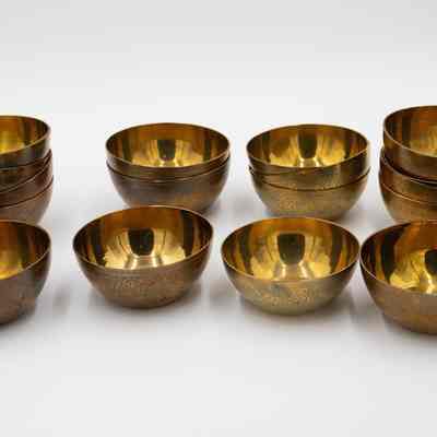 Set of Brass Bowls with Colored Designs