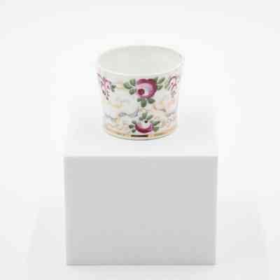 Small Porcelain Cup Painted with Pink and Green Floral Design and Gold Swirls