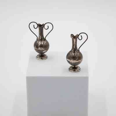 Pair of Miniature Silver Handled Vases