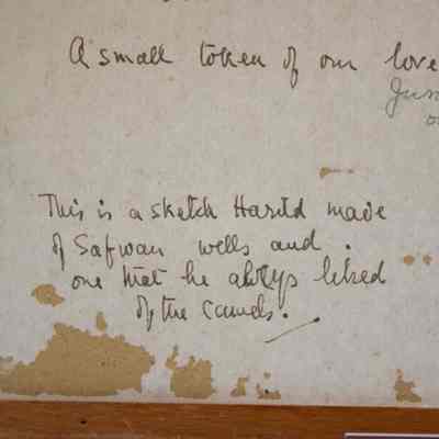 Gifter's writing: "To my dear friend Jessie Jordan- A small token of our love. This is a sketch [illegible] made of Safwan wells and one [illegible]."