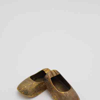 Brass Shoe Ashtrays with Engraved Flower Design