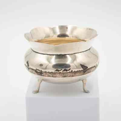 Silver Footed Bowl with Etched Oasis Scene